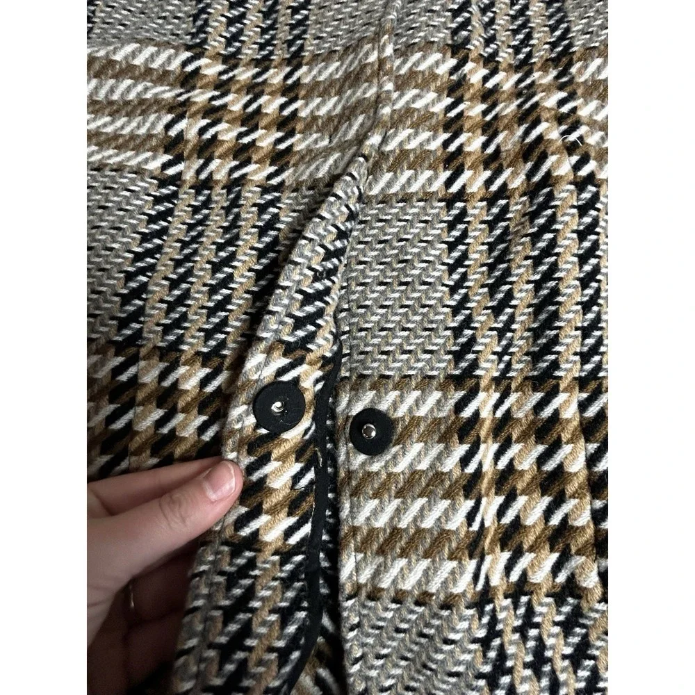J Jill Women's 3XL Wool Blend Oversized Plaid Snap Jacket Brown Longline Preppy‎